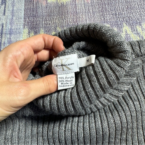 Vintage 90s Calvin Klein Womens Ribbed Turtleneck Sweater Long Sleeve in Gray - Picture 15 of 15